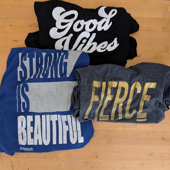 Set of 3 Workout Graphic Metallic Tank Tops Loose Soft Reebok & Interval XL - Picture 1 of 11